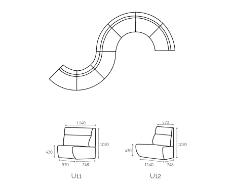 GENE Swan Curve Modular Sofa System